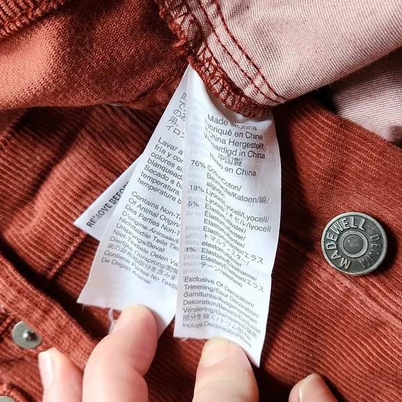 Madewell Cali-Demi boot corduroy pants front button closure size 26 - Picture 7 of 13